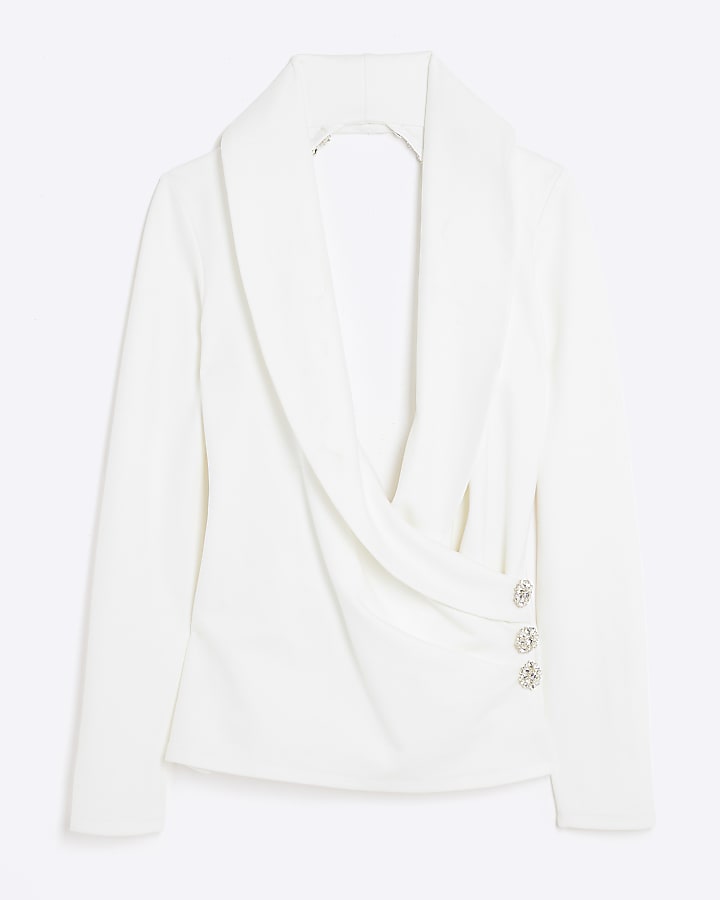 Cream Diamante Open Back Wrap Top