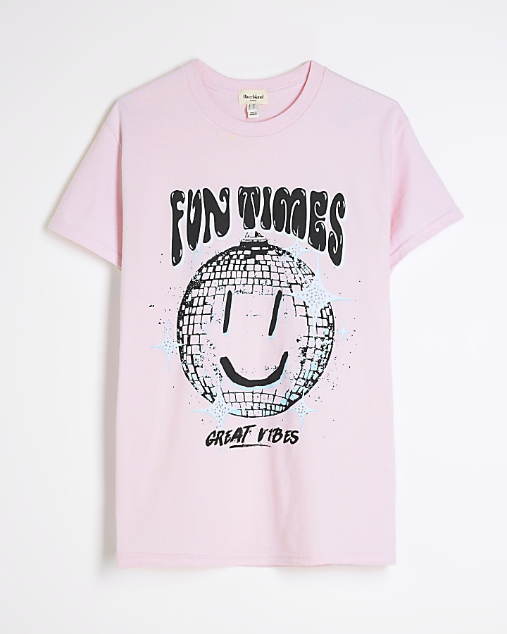 Pink Short Sleeve Disco Smiley T-Shirt