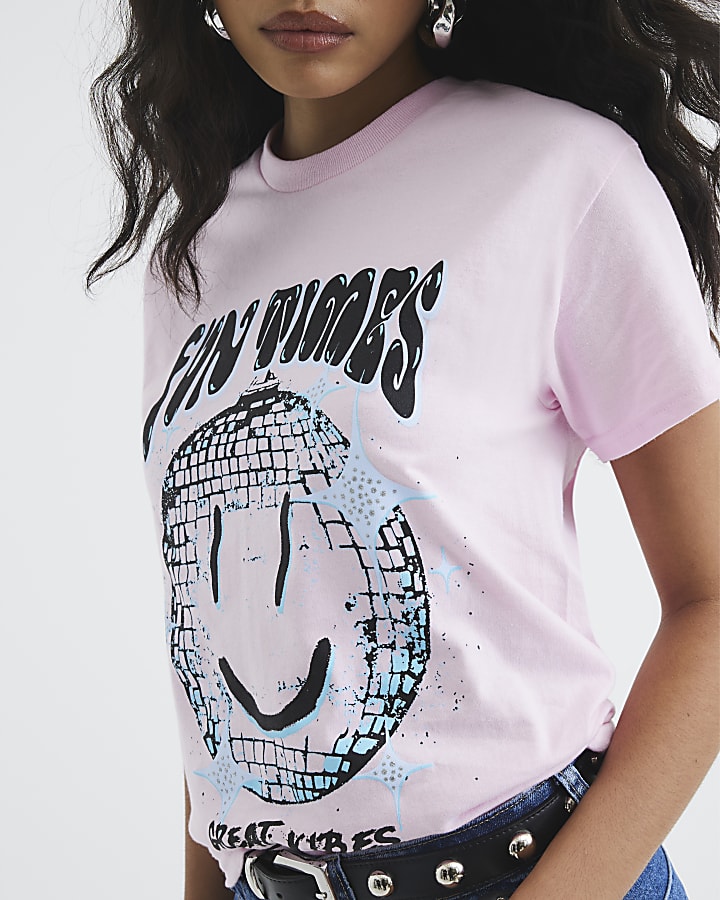 Pink Short Sleeve Disco Smiley T-Shirt