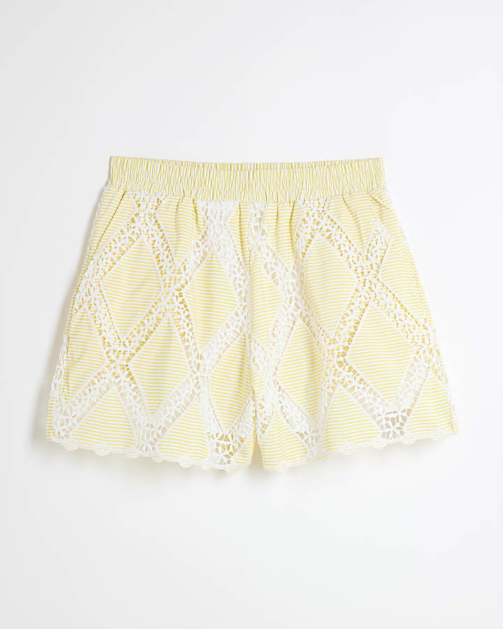 Yellow Stripe Cutwork Shorts