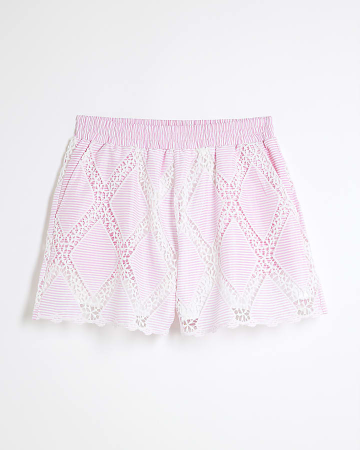 Pink Stripe Cutwork Shorts