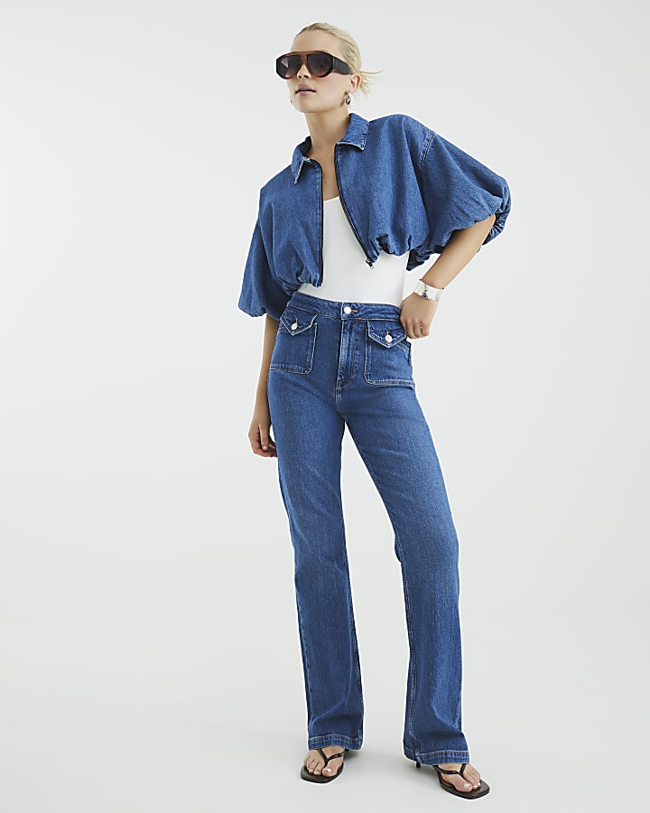 Blue High Rise Relaxed Flared Jeans