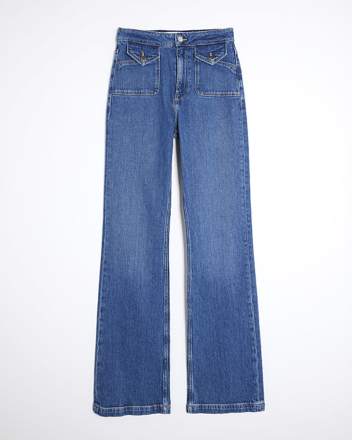 Blue High Rise Relaxed Flared Jeans