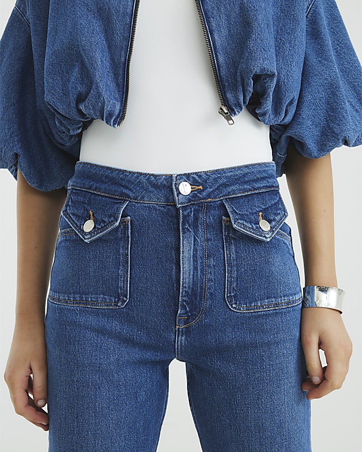 Blue High Rise Relaxed Flared Jeans