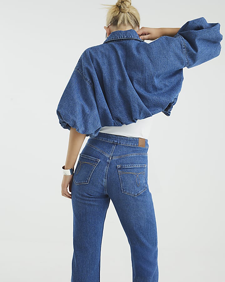 Blue High Rise Relaxed Flared Jeans