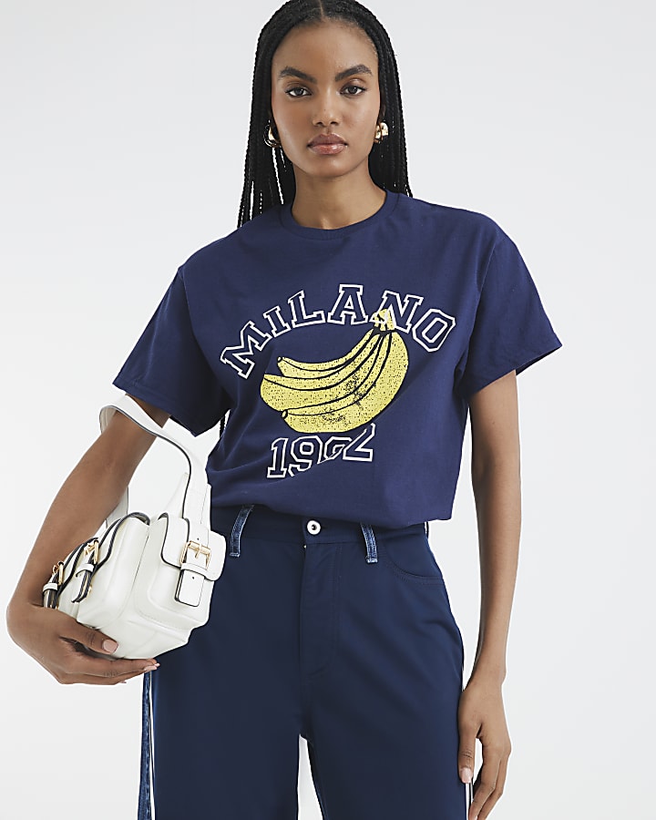 Navy Short Sleeve Milano Banana T-Shirt