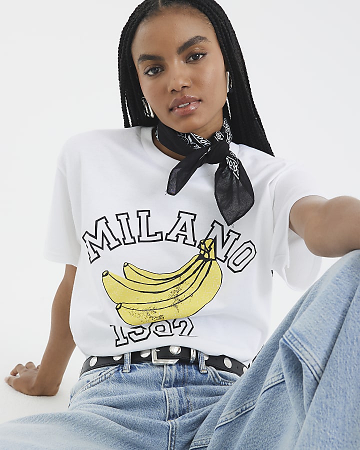 White Short Sleeve Milano Banana T-Shirt