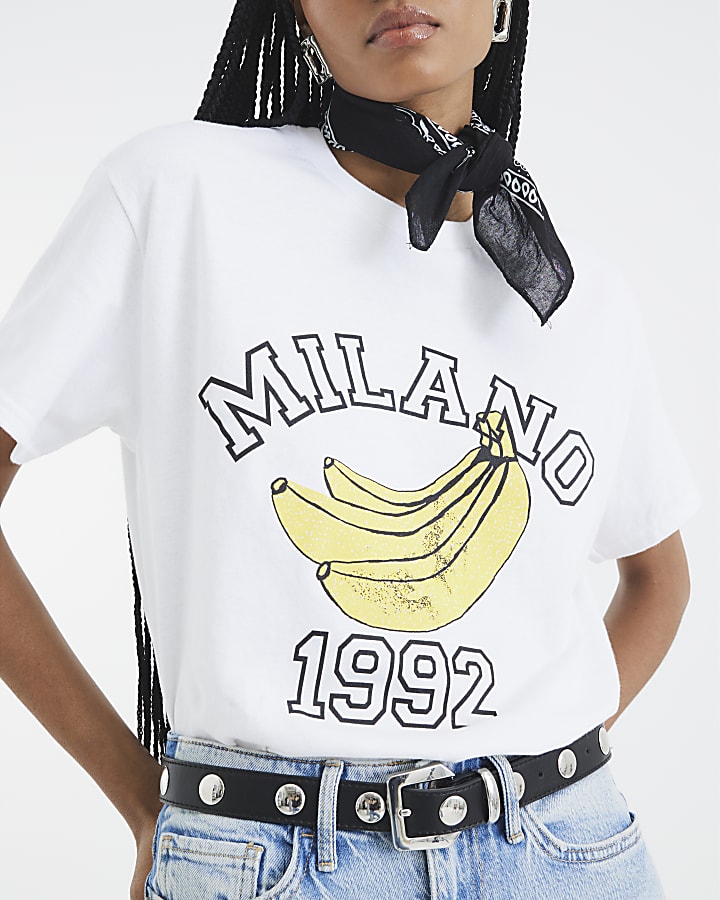 White Short Sleeve Milano Banana T-Shirt