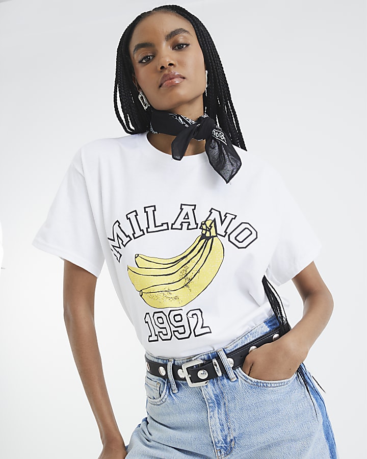 White Short Sleeve Milano Banana T-Shirt