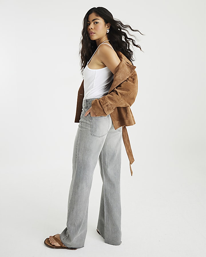 Grey High Rise Relaxed Straight Leg Jeans