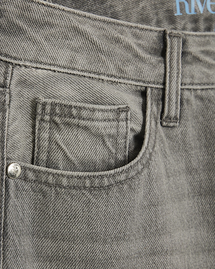 Grey High Rise Relaxed Straight Leg Jeans