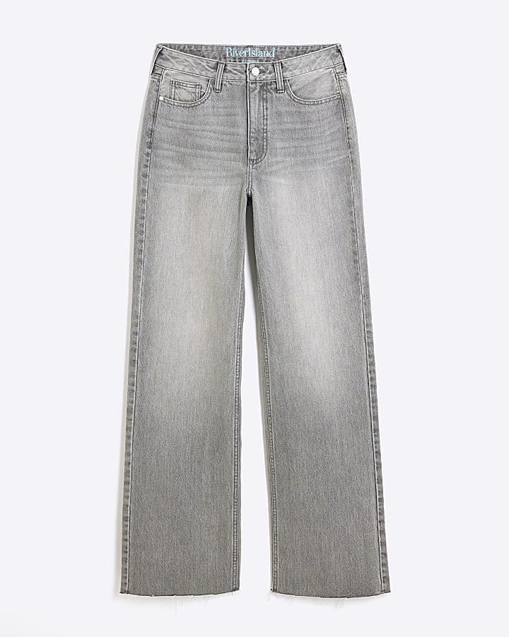 Grey High Rise Relaxed Straight Leg Jeans