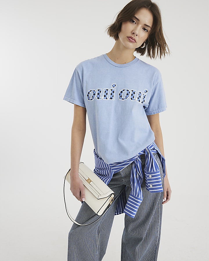 Blue Short Sleeve Oui Oui T-shirt