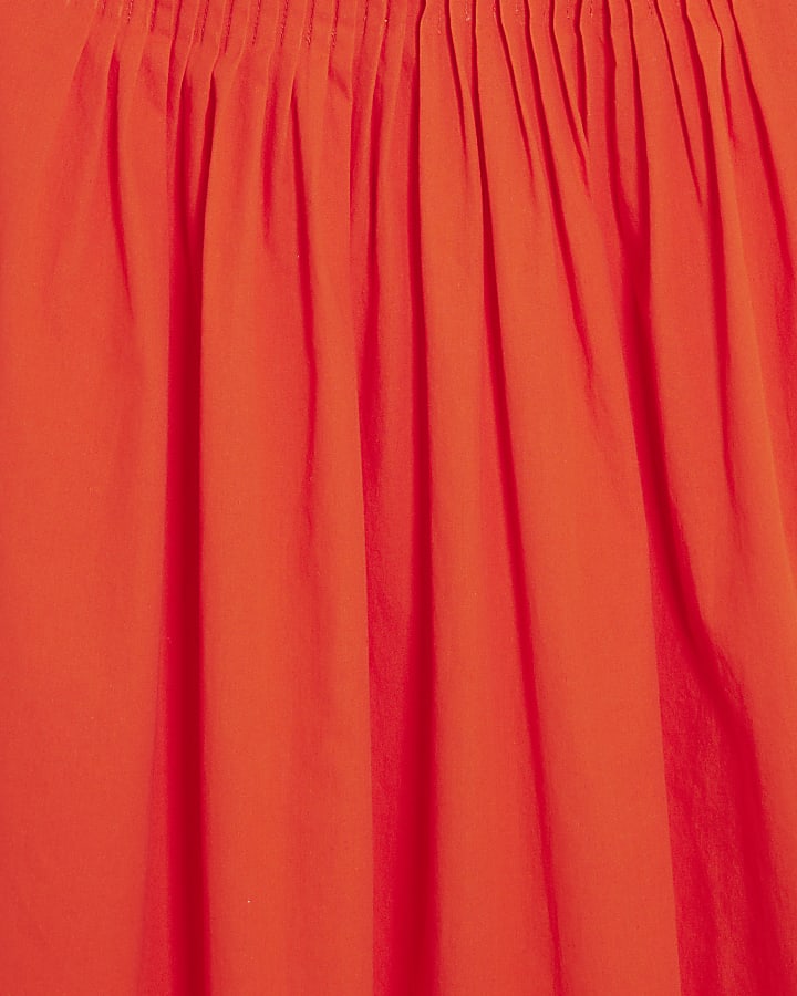Red Strappy Pintuck Waist Midi Dress