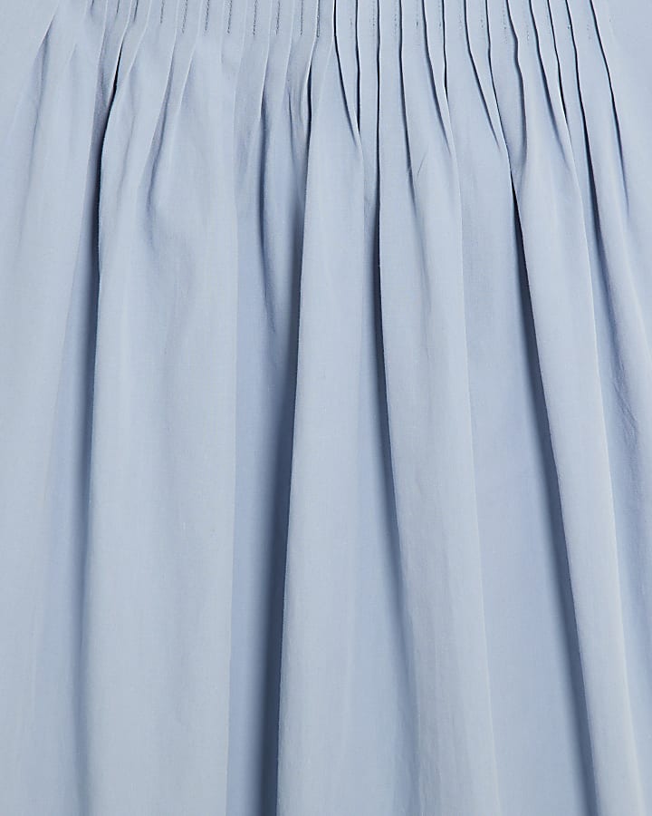 Blue Strappy Pintuck Waist Midi Dress