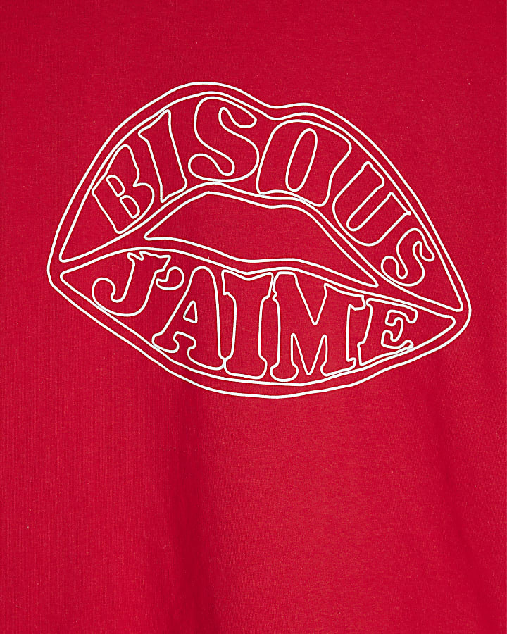 Red Bisous J'aime Lips Print T-Shirt