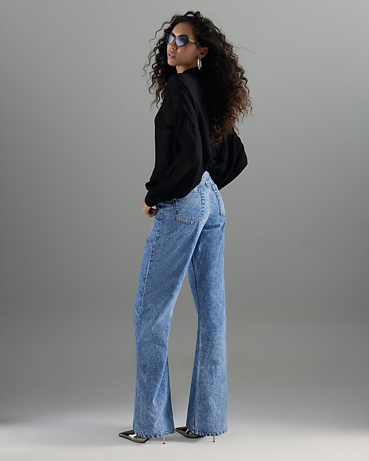 Blue Belted Relaxed Straight Leg Jeans