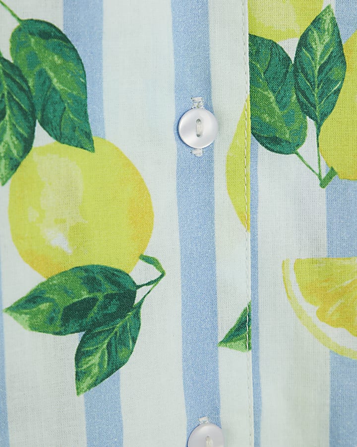 White Lemon Stripe Shirt and Short Lounge Set