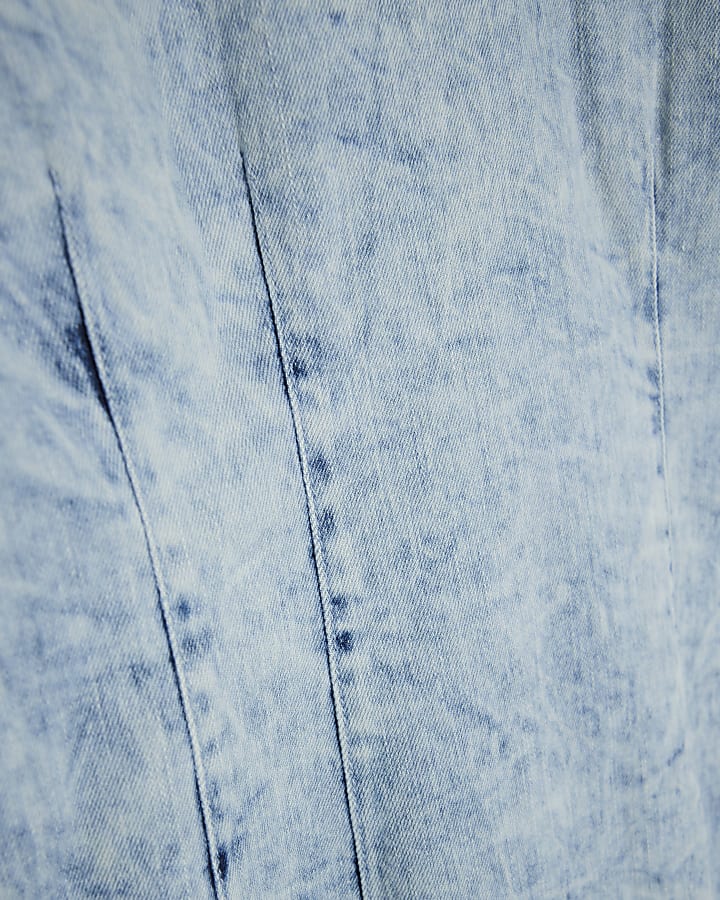 Blue Denim Long Sleeve Acid Wash Midi Dress