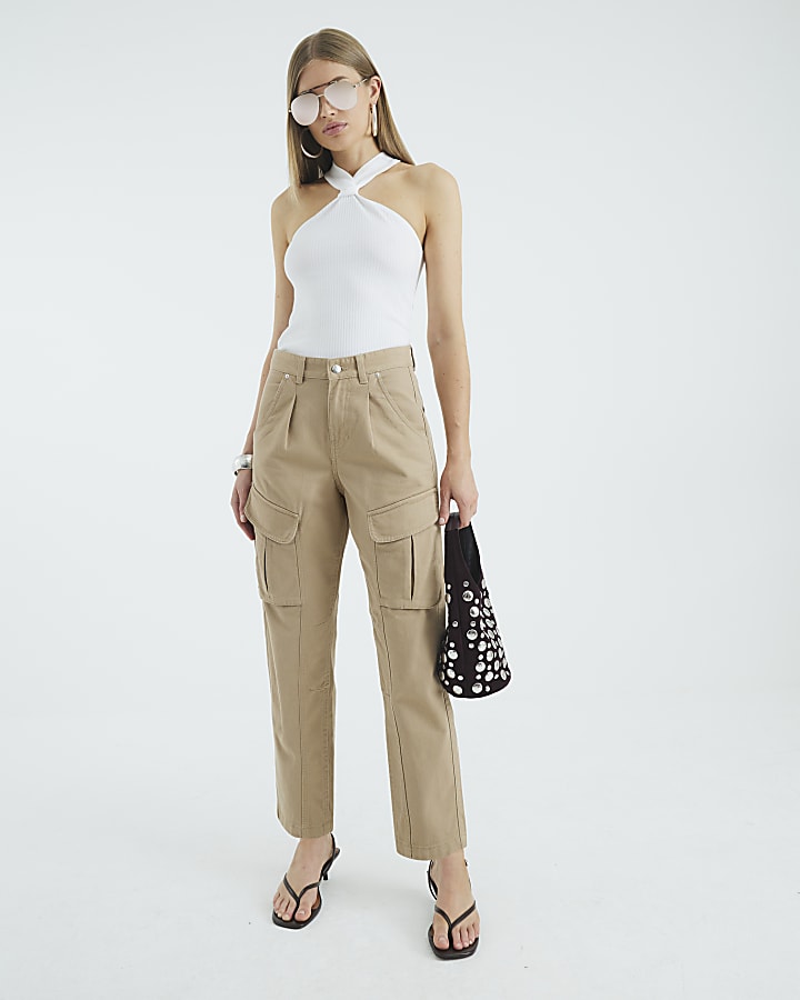 Beige Twill Pocketed Cargo Trousers