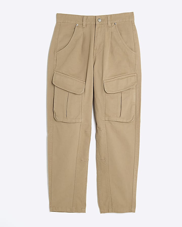 Beige Twill Pocketed Cargo Trousers
