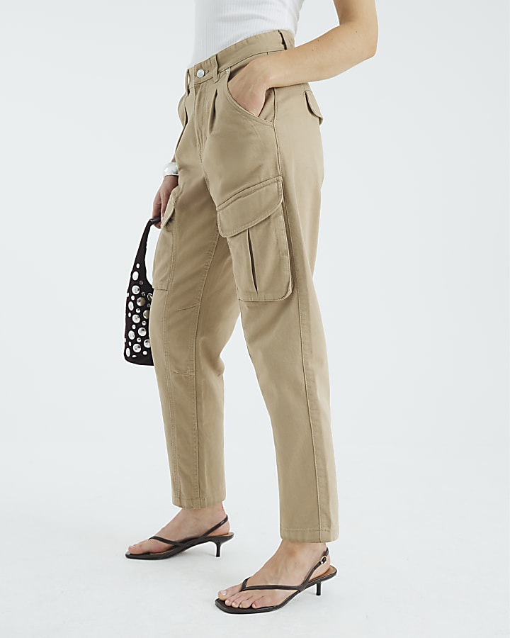 Beige Twill Pocketed Cargo Trousers