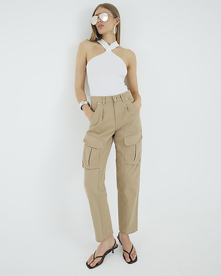 Beige Twill Pocketed Cargo Trousers