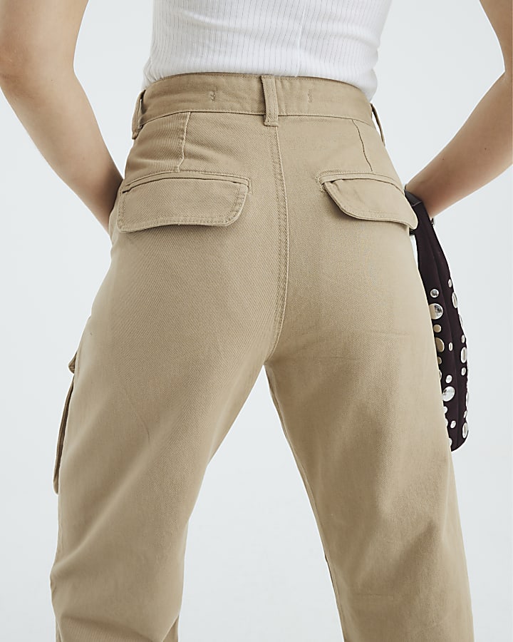Beige Twill Pocketed Cargo Trousers