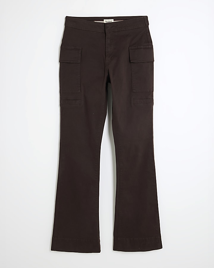 Brown Twill Cargo Bootcut Trousers