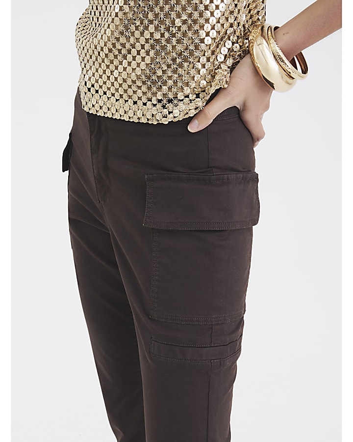 Brown Twill Cargo Bootcut Trousers