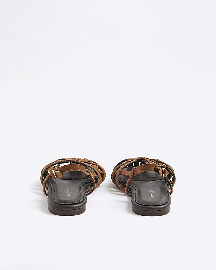 Brown Suede Caged Sandals
