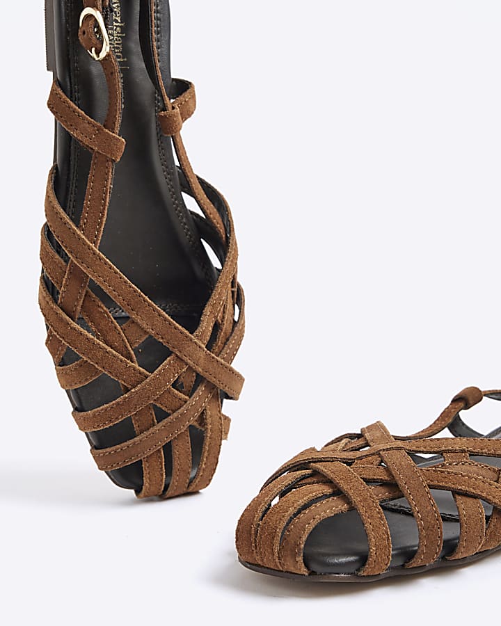 Brown Suede Caged Sandals