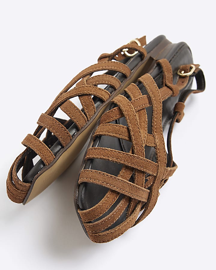 Brown Suede Caged Sandals