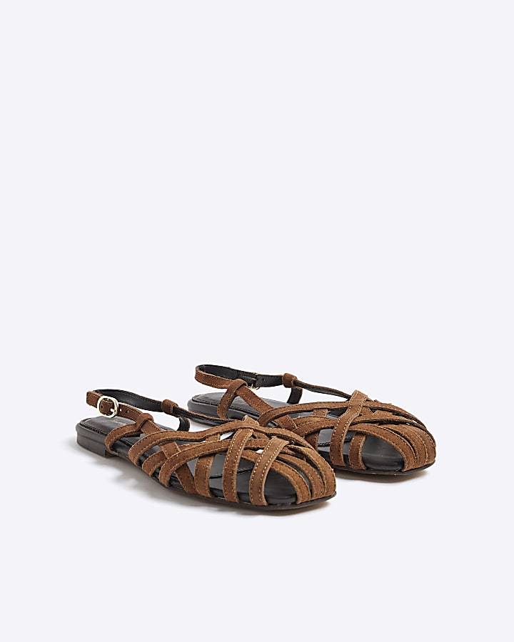 Brown Suede Caged Sandals