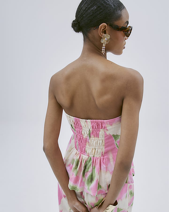 Pink Linen Blend Floral Print Jumpsuit