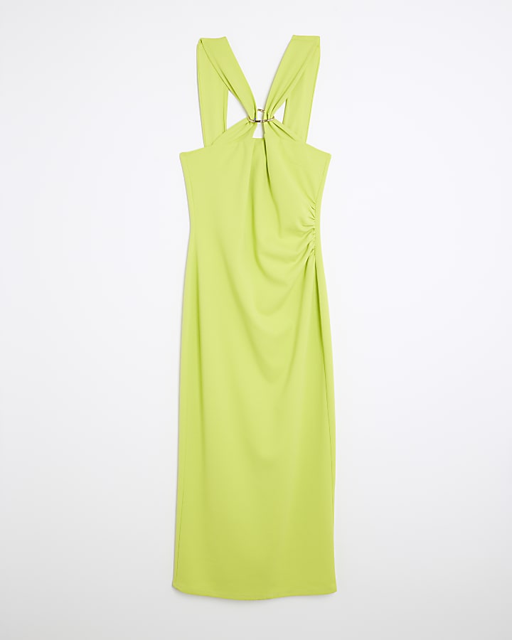 Lime Ring Detail Halter Neck Midi Dress