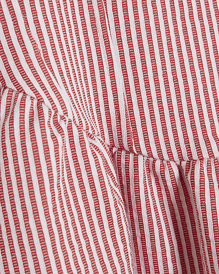 Red Sleeveless Stripe Peplum Top