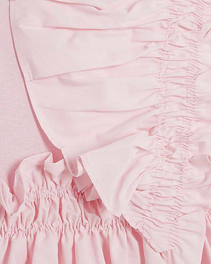 Pink Sleeveless Poplin Mix Frill Top