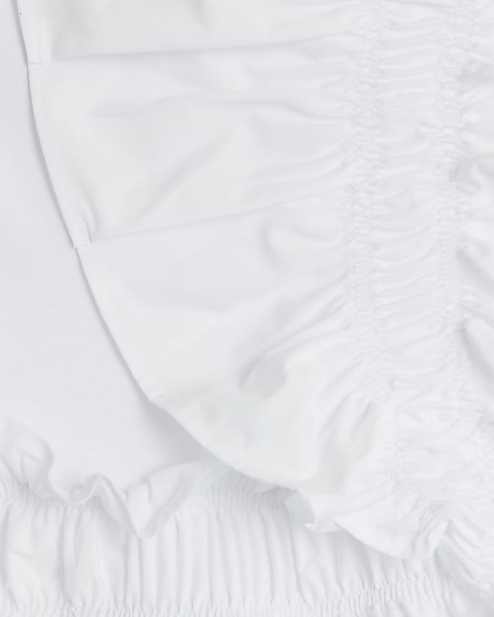 White Sleeveless Poplin Mix Frill Top