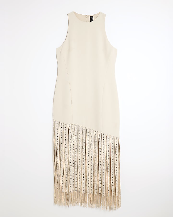 RI Studio Cream Studded Fringe Maxi Dress