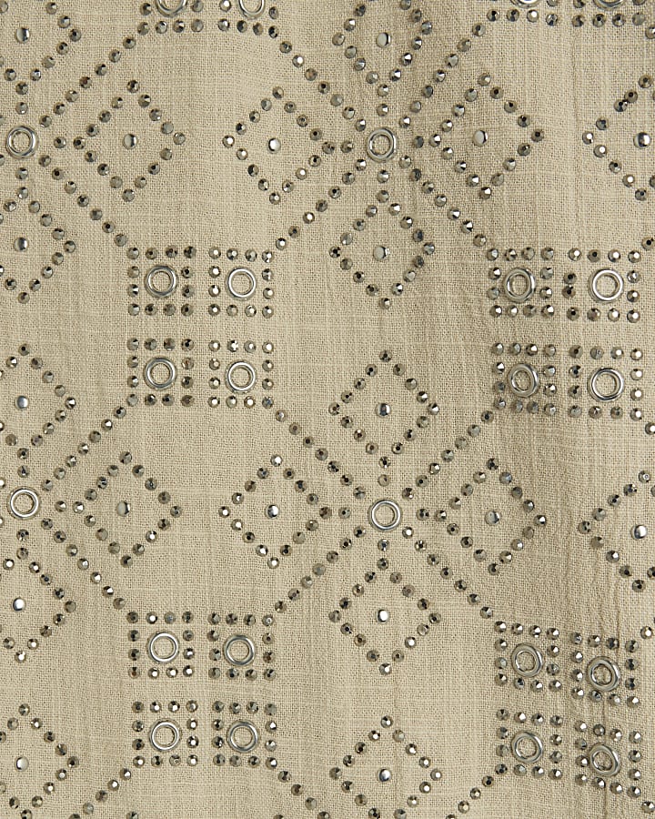 Beige Stud Embellished Shirt
