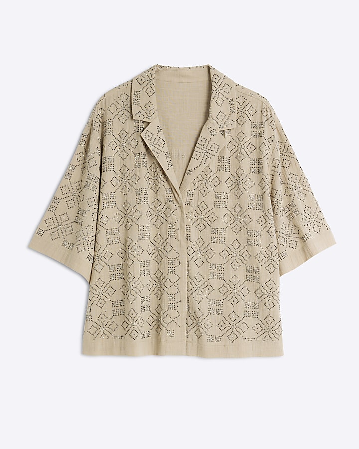 Beige Stud Embellished Shirt
