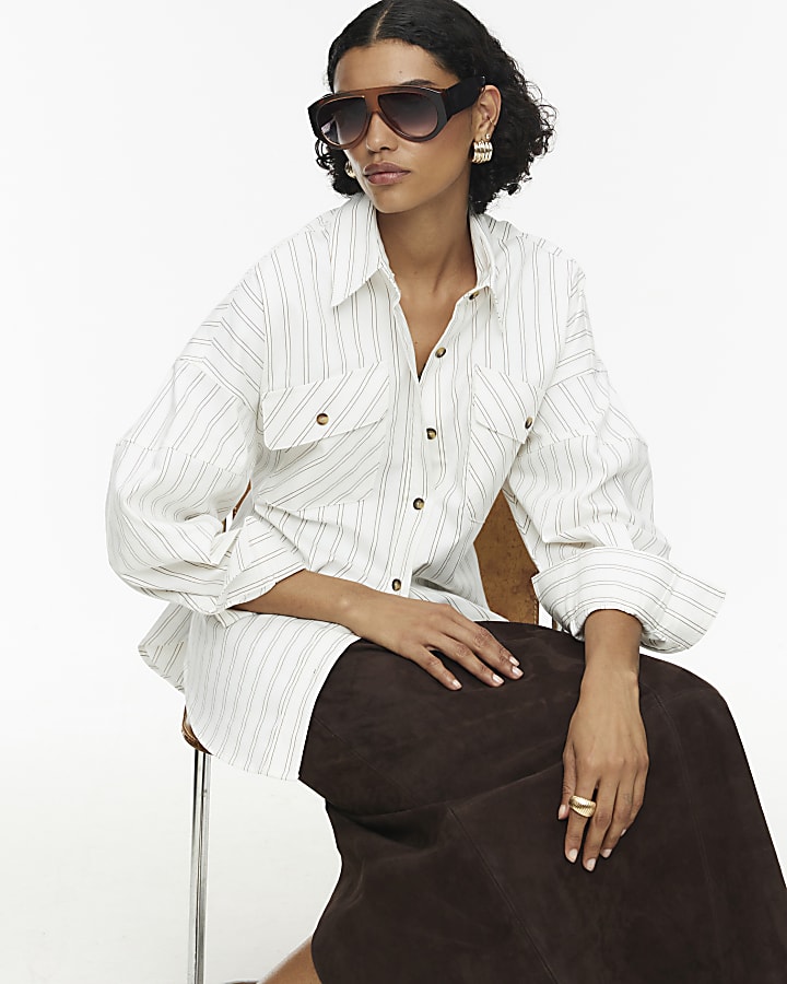 RI Studio White Stripe Cocoon Sleeve Shirt
