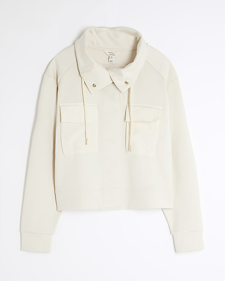 Cream Long Sleeve Utility Pocket Sweatshirt