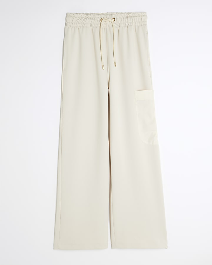 Cream Utility Wide Leg Joggers