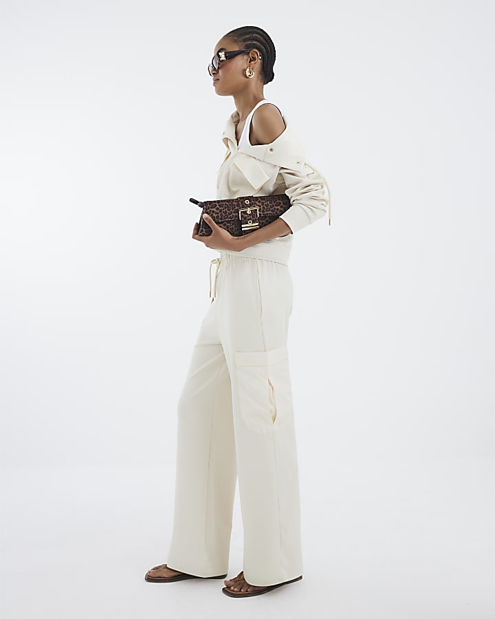 Cream Utility Wide Leg Joggers