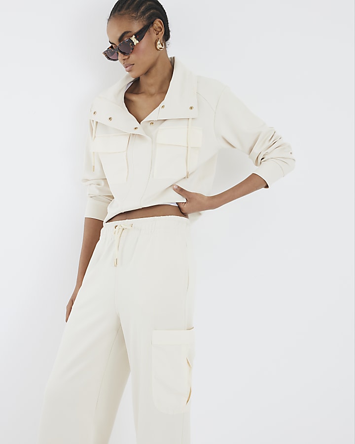 Cream Utility Wide Leg Joggers