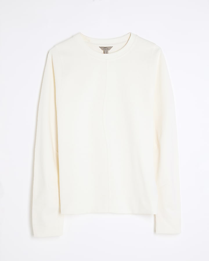 Cream Long Sleeve Seam Front Sweatshirt