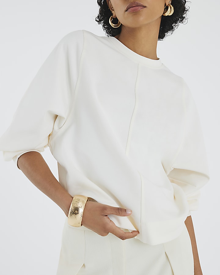 Cream Long Sleeve Seam Front Sweatshirt