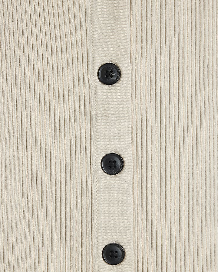 Cream Sleeveless Curved Hem Ribbed Top